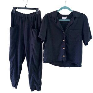 Mate The Label Womens Pants and Top Set Size Medium Black Tapered Leg Pure Linen